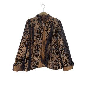 Grace Chuang Evening Jacket Brown Flocked Taffeta Animal Print Size Large